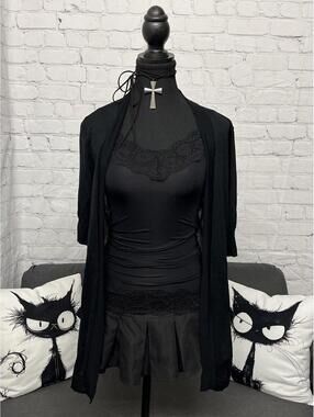 H&M Conscious Collection Black Lightweight Sheer Quarter Sleeve Cardigan Sz M